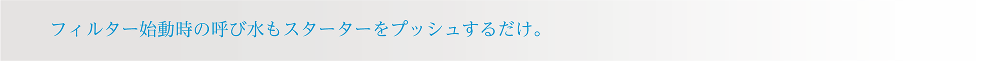 フィルター始動時の呼び水もスターターをプッシュするだけ。