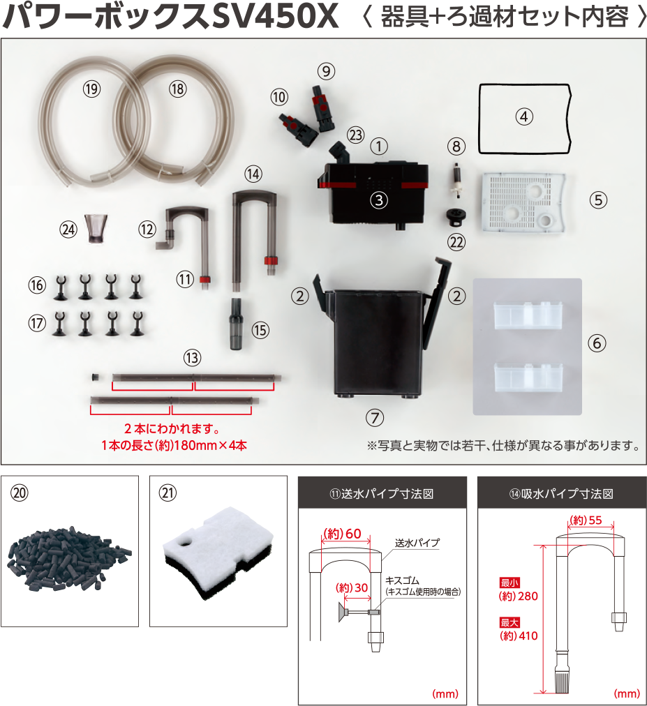 パワーボックスSV450X 〈 器具+ろ過材セット内容 〉