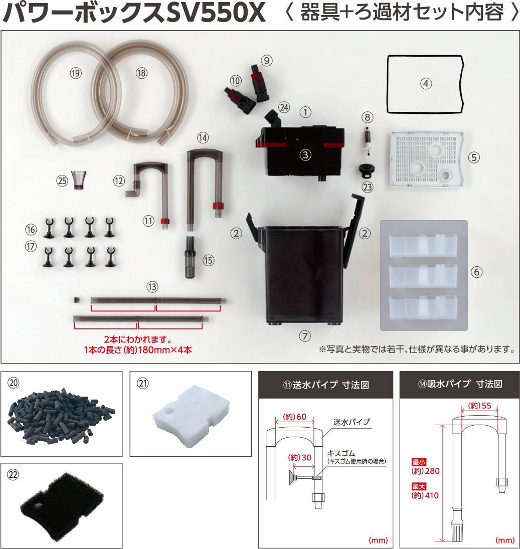 パワーボックスSV550X 〈 器具+ろ過材セット内容 〉